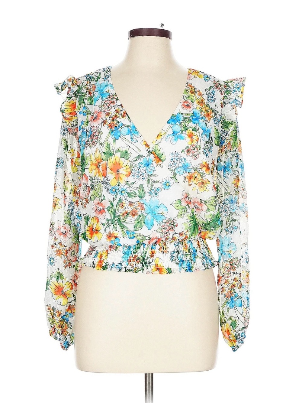 ALI & JAY White Floral V-Neck Ruffle Blouse